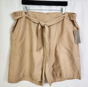Womans Soft Surroundings Khaki Pull On Shorts w/ Tie Belt Size 1X NWT